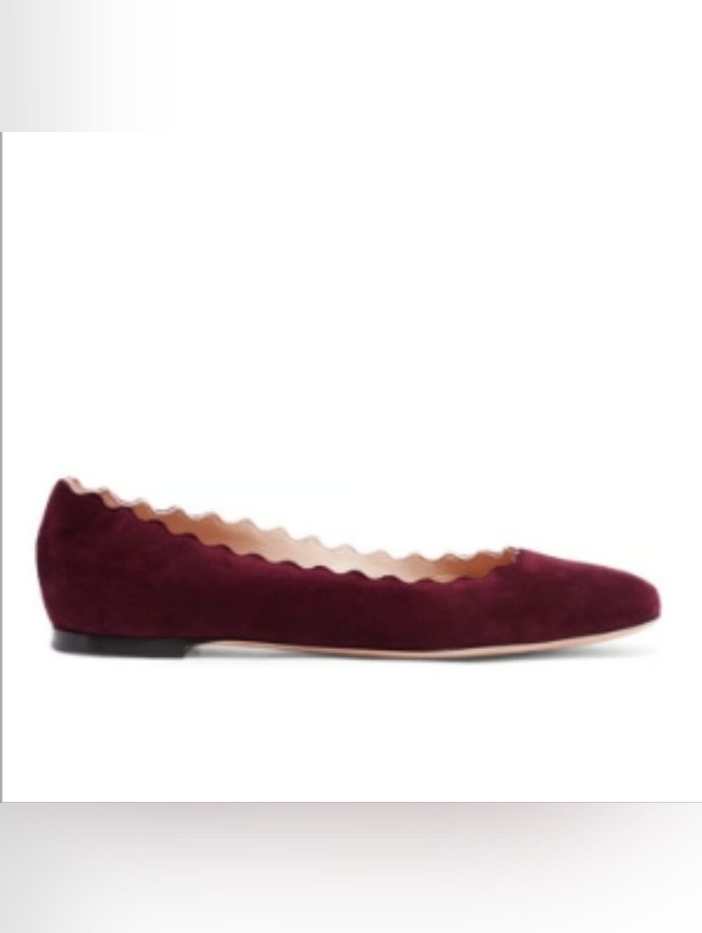 Chloé Suede Scalloped Ballet Flats‎ Burgundy